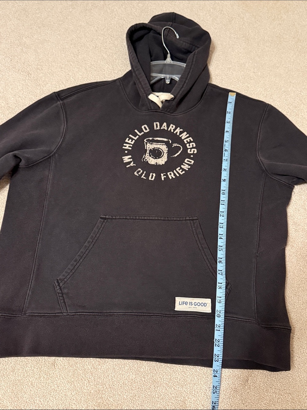 Life is Good "Hello Darkness My Old Friend" Hoodie Washed Black Women’s Sz Large - Picture 9 of 11